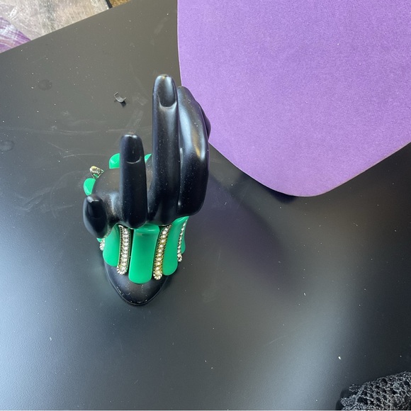 Green and silver  stretchy adjustable bracelet with faux diamonds/ rhinestones - Picture 3 of 11